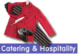 chefs' hats, chefs' jackets, chefs' trousers, chefs' knives, food thermometers, aprons & tabards, chefs' clogs, kitchen footwear, coats & overalls, kitchen cloths, oven gloves, waiters' clothing, waiters' cloths, T-shirts, polo shirts, embroidery